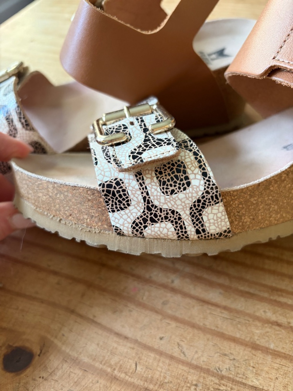 Mephisto Lissandra Cork Wedge Platform Sandals Leather Brown Cream Gold Size 10 - Picture 4 of 14